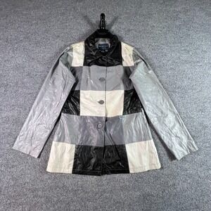 Vintage Neutral Zone Jacket Women Small Multicolor Patchwork Faux Leather Grunge
